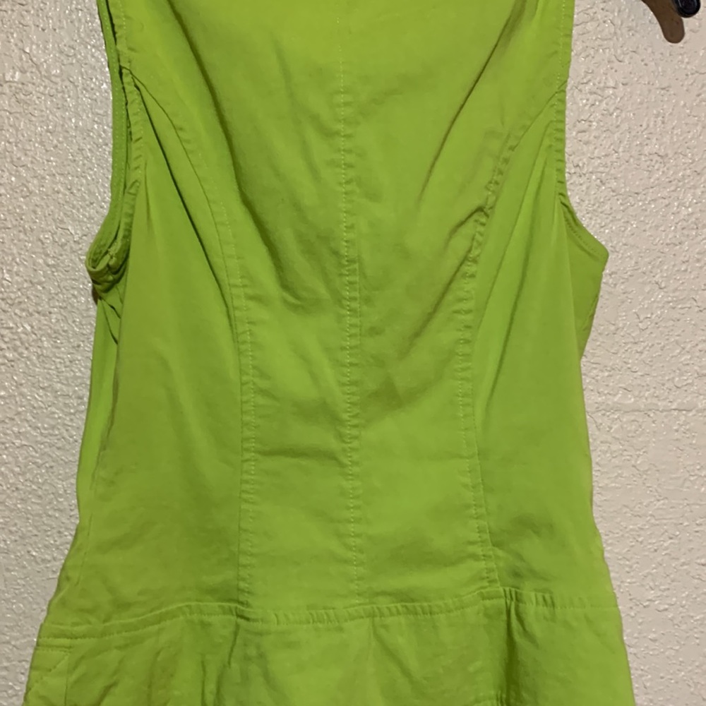 oh Yes Vest Green Rhinestone Buttons Zip Up Ruffle Front M - Picture 12 of 14